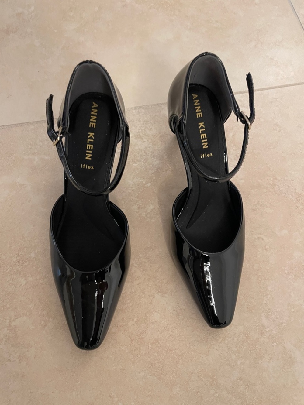 Anne Klein Black Patent Pointed-Toe Ankle-Strap Pumps